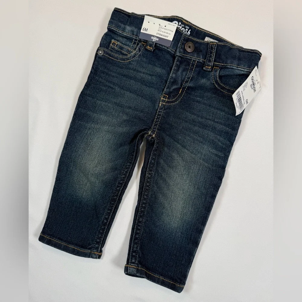 NWT OSHKOSH B’GOSH Baby‎ Boys’ Dark Wash Straight Leg Jeans Adjustable Waist 6M